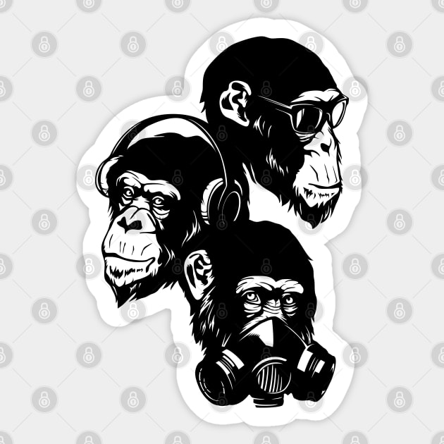 Three Monkey Sticker by TurkeysDesign